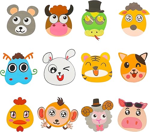 Miniatura 2 de Uptotop 48 hojas de calcomanías de animales con diseño de rostro, 12 diseños diferentes para hacer tus propias calcomanías para niños, calcomanías