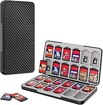MoKo 24 Game Card Case Compatible with Nintendo Switch OLED 2021/Switch/Switch Lite, Switch Games Holder case for Switch Game Card & SD Card, Slim & Portable Game Card Storage Box, Black Carbon Fiber