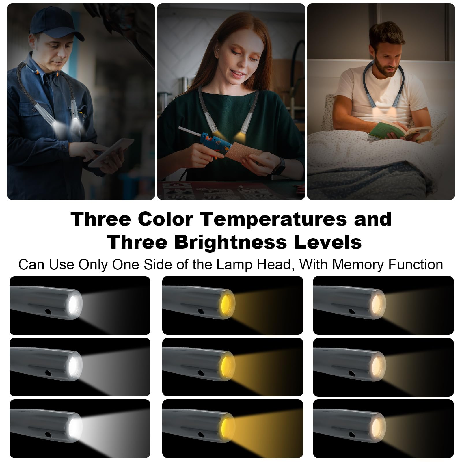 Gritin Lampe De Lecture 19 LED, Liseuse Lampe Clip Rechargeable, Protection Des Yeux, 5 Luminosités & 3 Modes De Température De Couleur, Longue Durée,Léger & Portable Pour Lire Au Lit