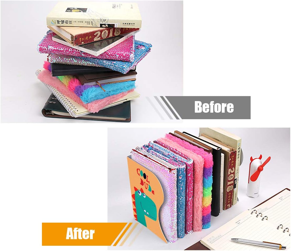 VAlinks Adjustable Bookends for Kids, Folding Cartoon Student Metal Book Racks, Book Holder for Heavy Books, Magazine File Book Stands, Desktop Organizer Bookshelf for Room, Library, Office