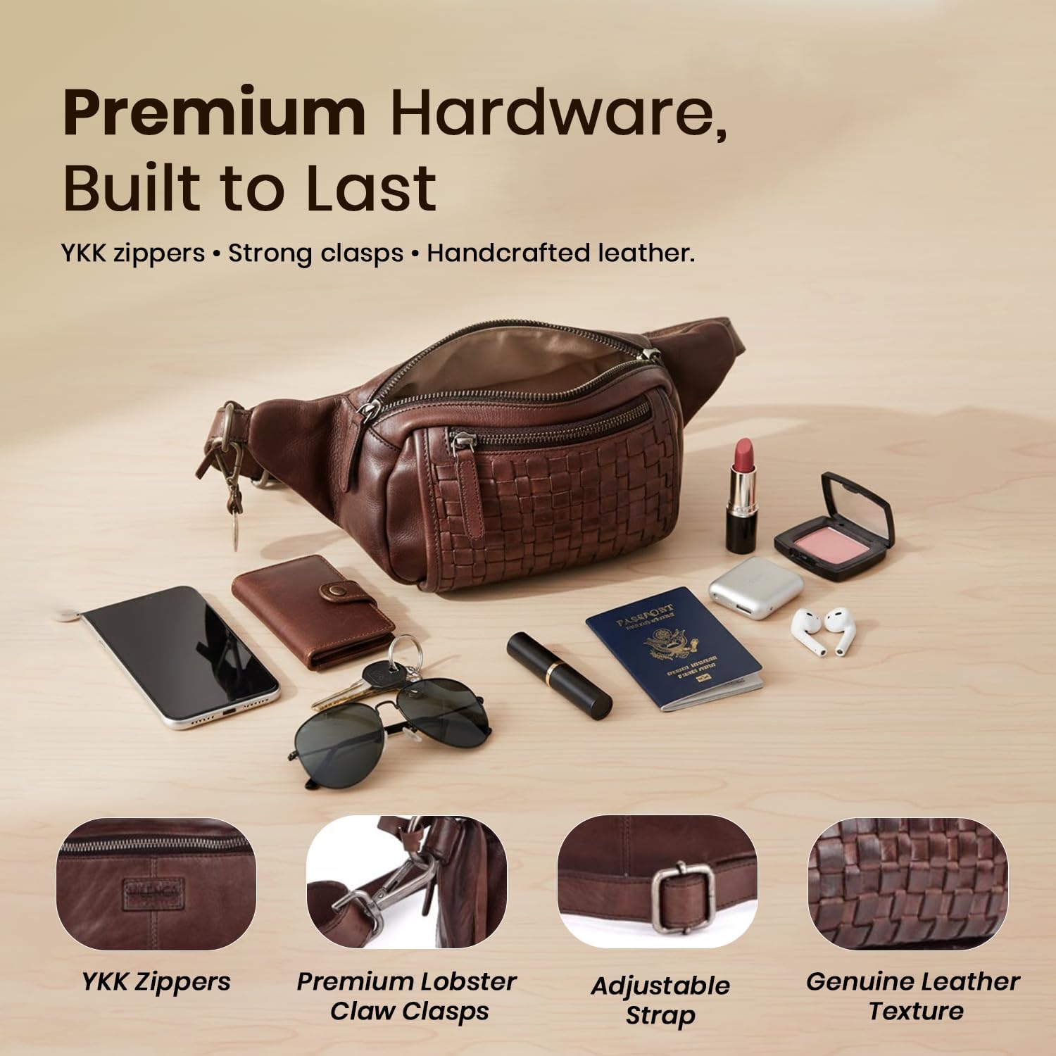 Genuine Leather Waist Bag Unisex, Waist Bag for Travel Trendy Casual Travelling Essentials Kept Bag Stylish, Durable, and Secure Travel Companion(VL-094-BROWN) - Image 4