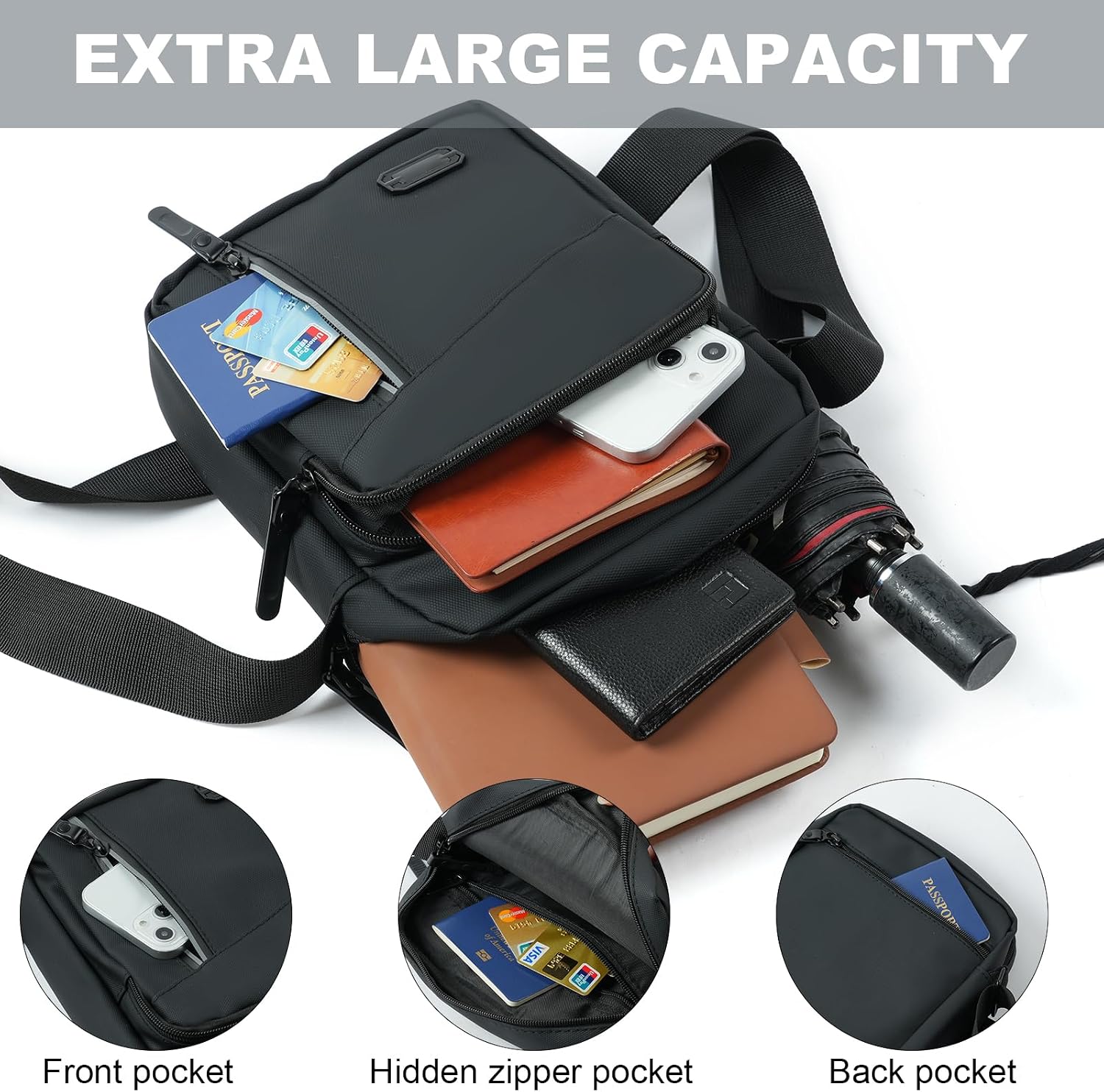 Aucuu Torba na ramię dla mężczyzn wodoszczelna torba męska do zawieszenia torba listonoszka z wieloma kieszeniami torba na telefon komórkowy torba crossbody na co dzień do pracy i podróży