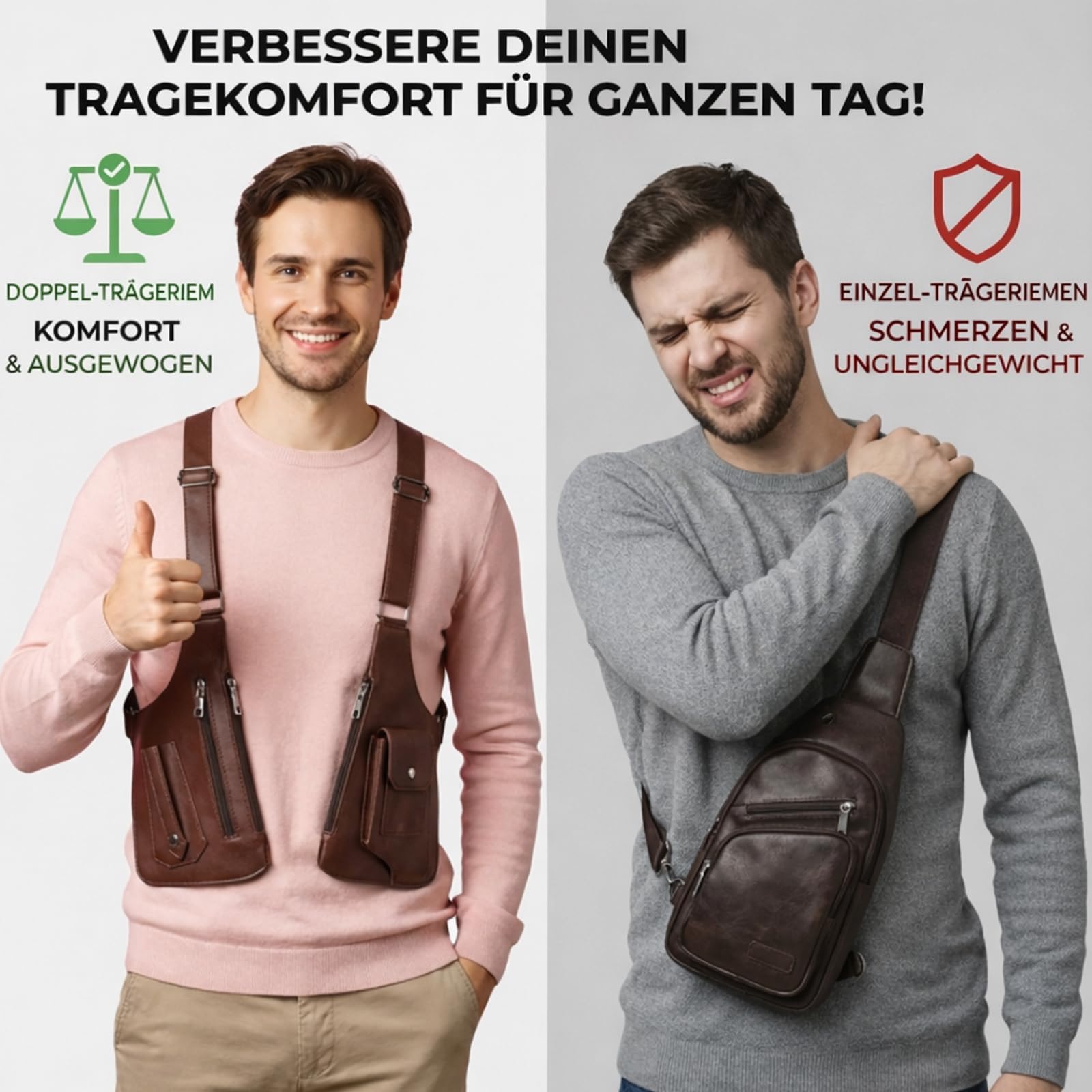 Holster Tasche Herren, Brusttasche Herren Für Vielseitige Nutzung, Doppel-Schultertache Aus PU-Leder, Robuste Herren-Schultertaschen Im Klassischen Braun, Brusttasche Für Reise, Business & Outdoor