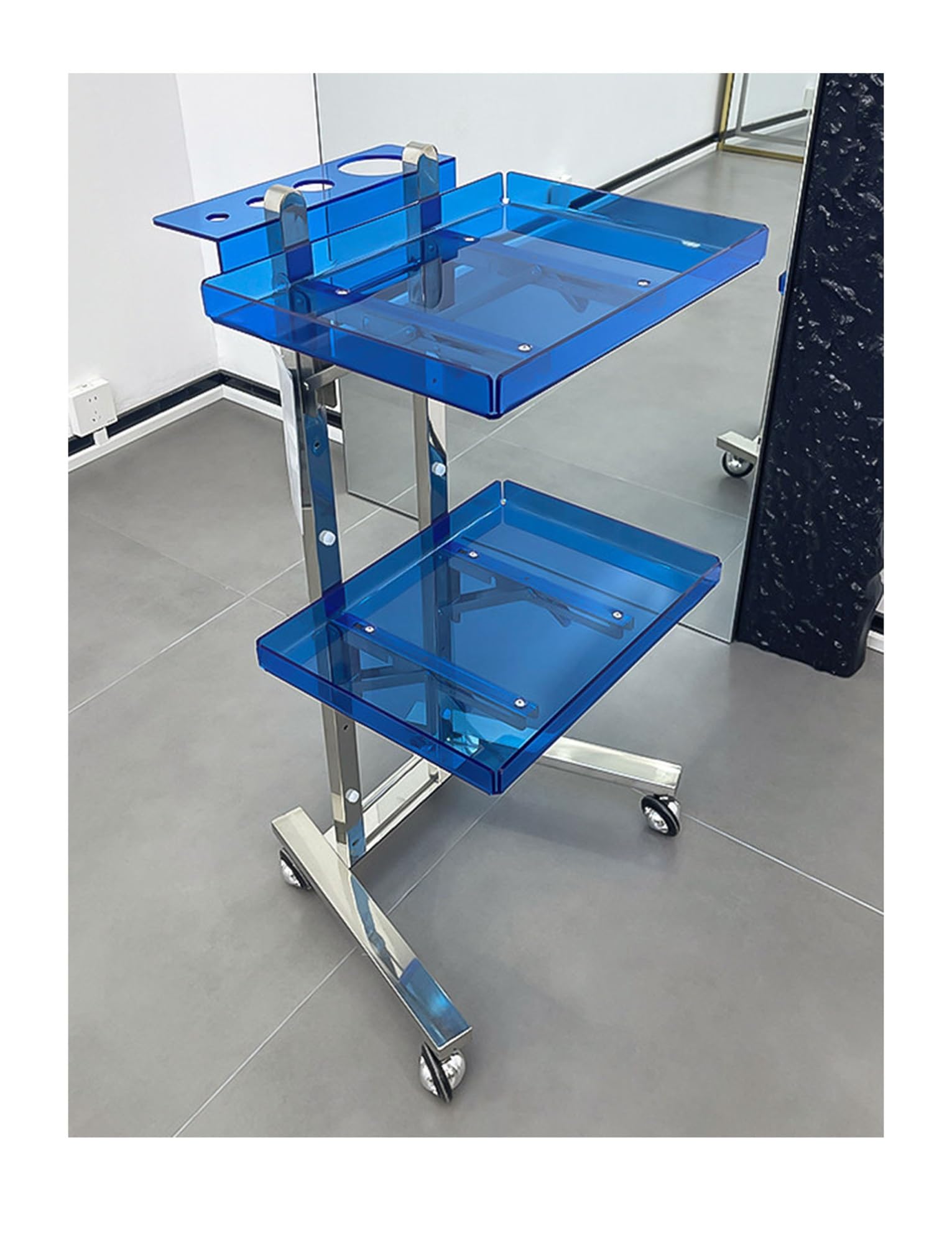 Chariot de beauté mobile pliable et plateau de salon acrylique sur roulettes