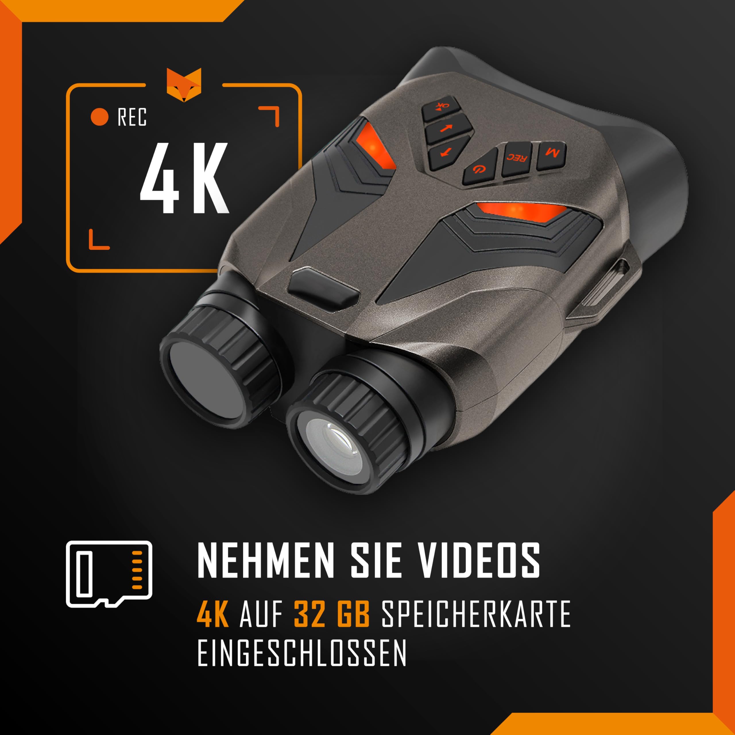 Nachtsichtgerät - Nightfox Ember Infrarot-Nachtsichtfernglas, Einfach bedienbar, Großer Bildschirm, 4-fache Vergrößerung, 250m Reichweite, 4K Video, Digitale Nachtsichtbrille für Wildlife, Camping