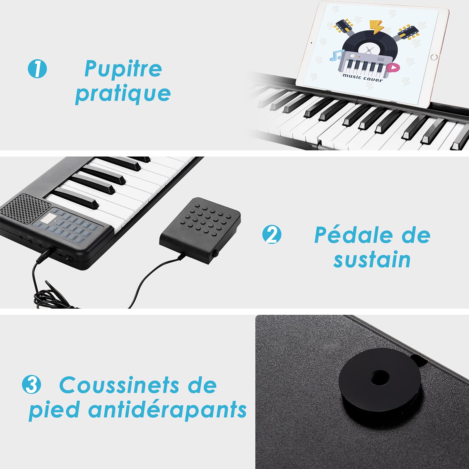 GOPLUS Piano Numérique avec Clavier de 88 Touches, Piano Electrique avec Touches Détachable en 2 Pianos à 44 Touches, Piano portable avec Fonction MIDI et Bluetooth, Pédale et Batterie, Noir (Noir)