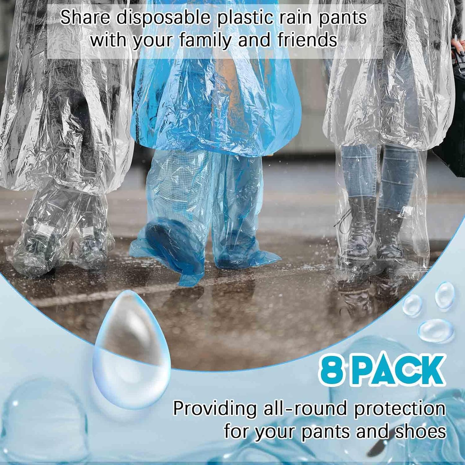 Geyoga 8 Sets Disposable Raincoat Set Rain Ponchos and Pants with Hood Shoe for Adults, Waterproof Rain Pant Suit - Image 3