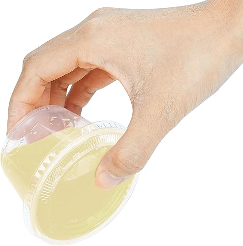 Miniatura 8 de TashiBox 200 juegos de vasos de gelatina de 1 onza con tapas, vasos de plástico para porciones de soufflé con tapas, transparentes