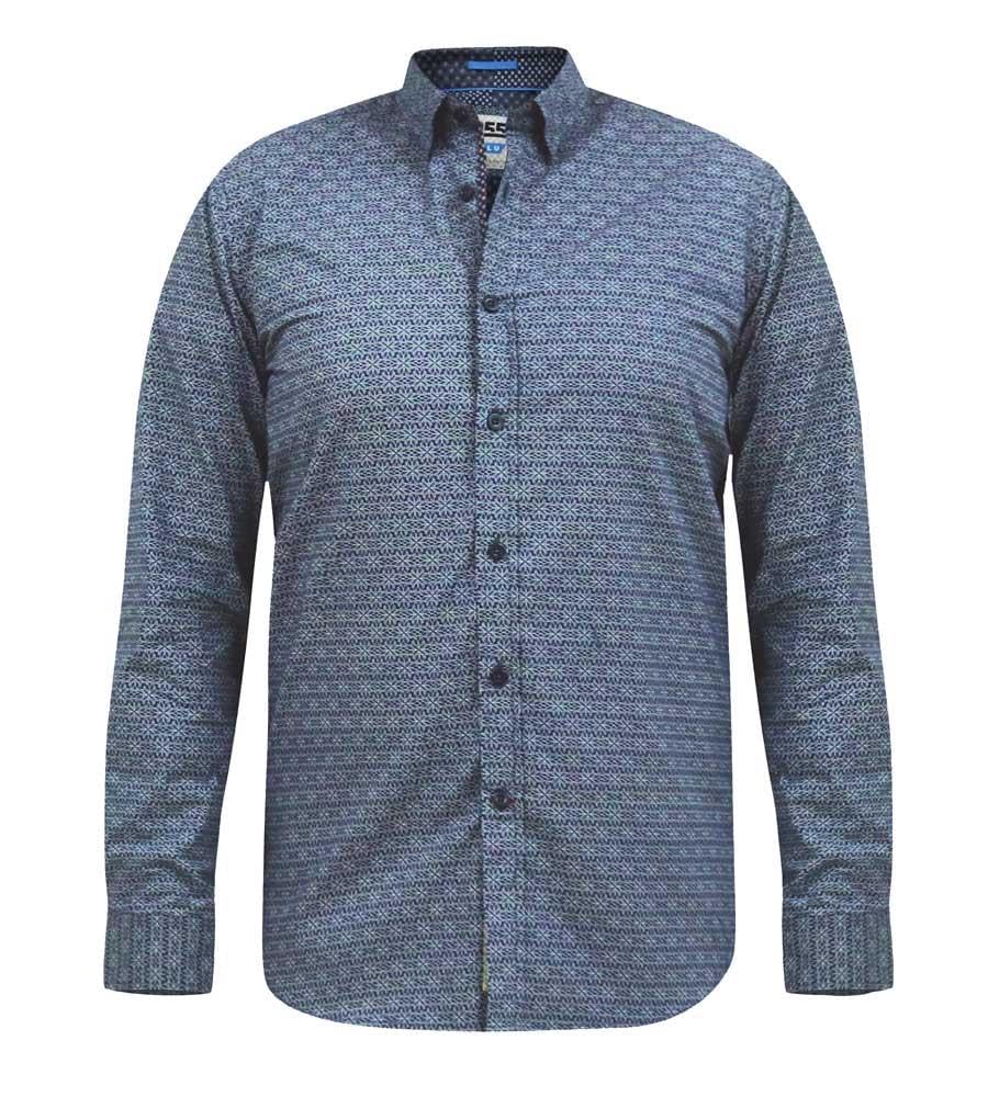 D555 Men's Navy Long Sleeve Shirt For With Geometric Print And Button Down Collar In 3XL