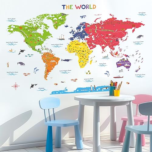 Miniatura 5 de Decowall - Calcomanías coloridas con mapa del mundo, removibles, se pelan y pegan, ideal para recámaras de niños, salas (tamaño grande y