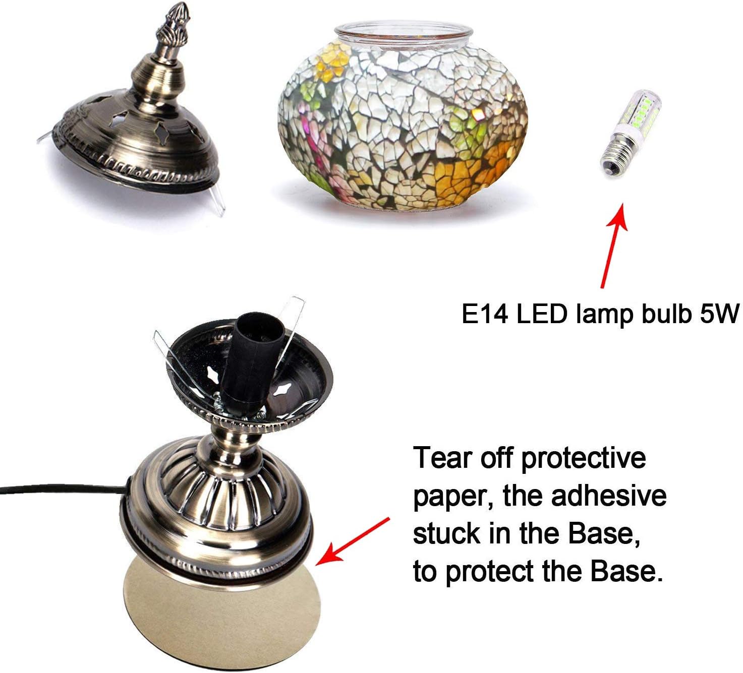Mosaic Lamp-Handmade Turkish Mosaic Table Lamp with Mosaic Lantern,Bronze Base,Unique Table Lamp for Room Decoration