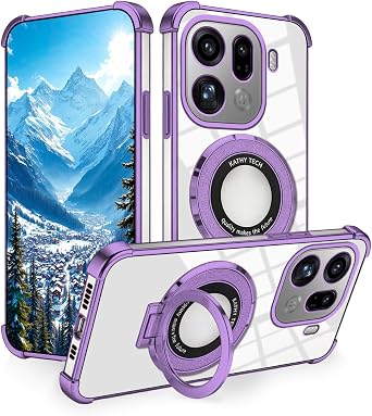 for Oppo Find X9 Pro Case with Ring Stand, Silicone Shockproof Phone Case for Oppo Find X9 Pro Clear Slim Luxury Cute Plating Protective Cover Purple