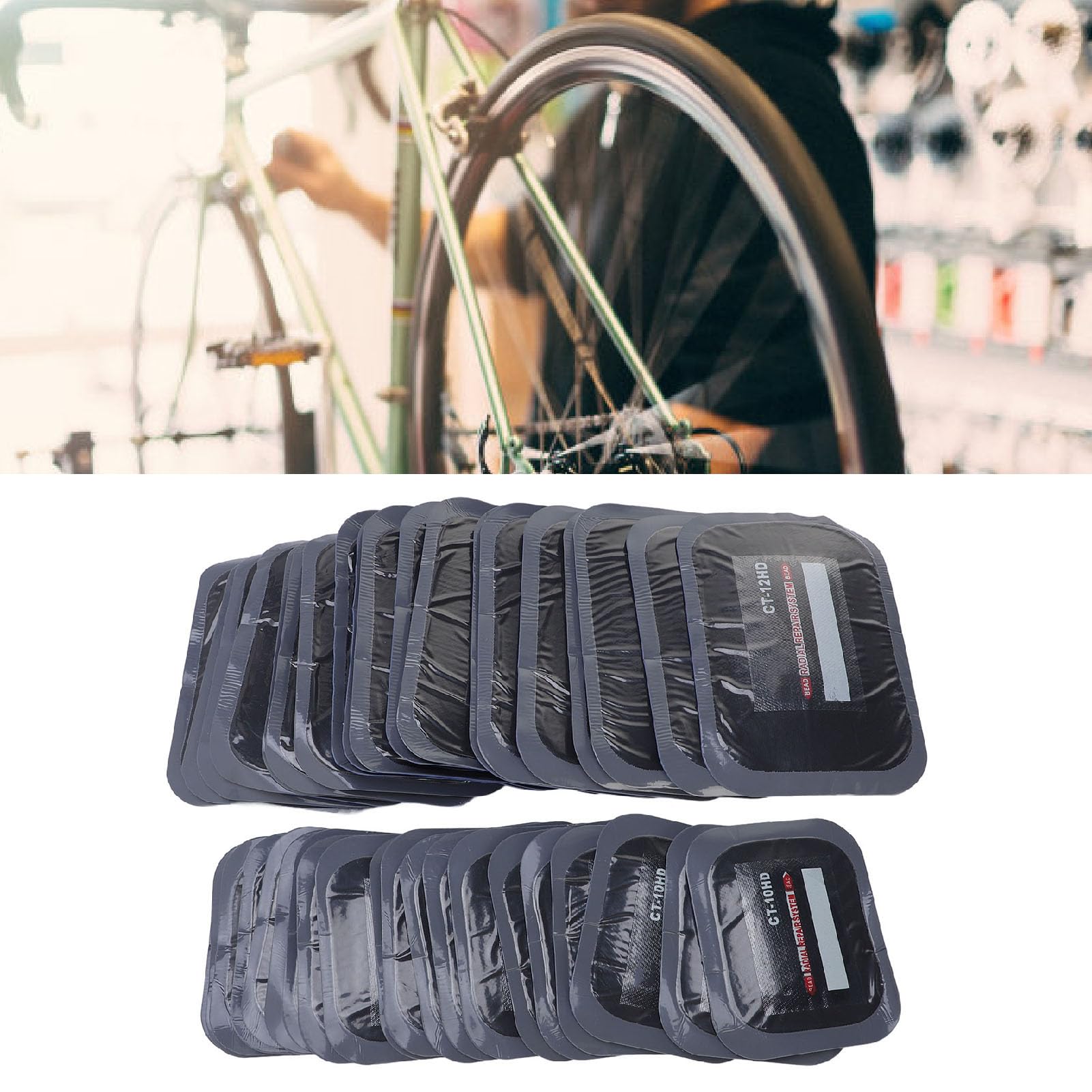 40pcs con Tamaños Dobles, Kit repara pinchazos Moto Reparación de Neumáticos Adhesivos Fuertes, Parches de Reparación de Tubos de Rectángulo de Ajuste de Aire para el Tubo del