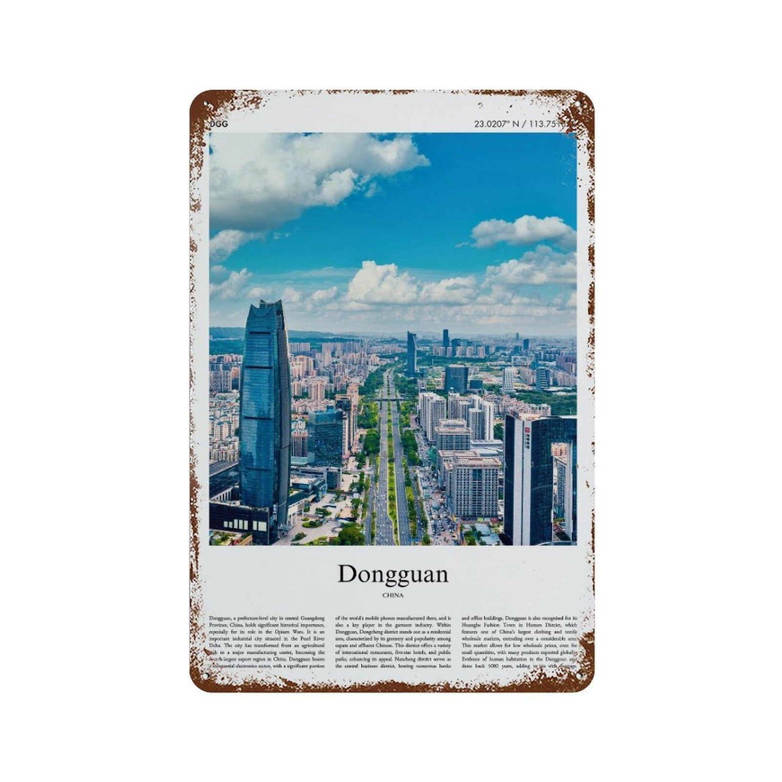xiaoxiaoshen Dongguan China City Scenery Wall Decor Art Metal Tin Poster Modern Home Decor Art Home Bar Shop Decorations Vintage Sign 30x20cm