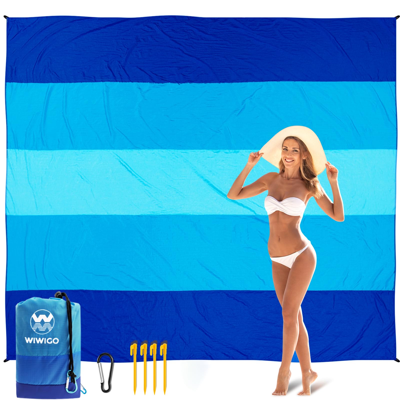 WIWIGO Beach Blanket, Sandproof Beach Mat 120in X 108in for 2-8 Adults Waterproof Quick Drying Outdoor Picnic Mat for Travel, Camping, Hiking
