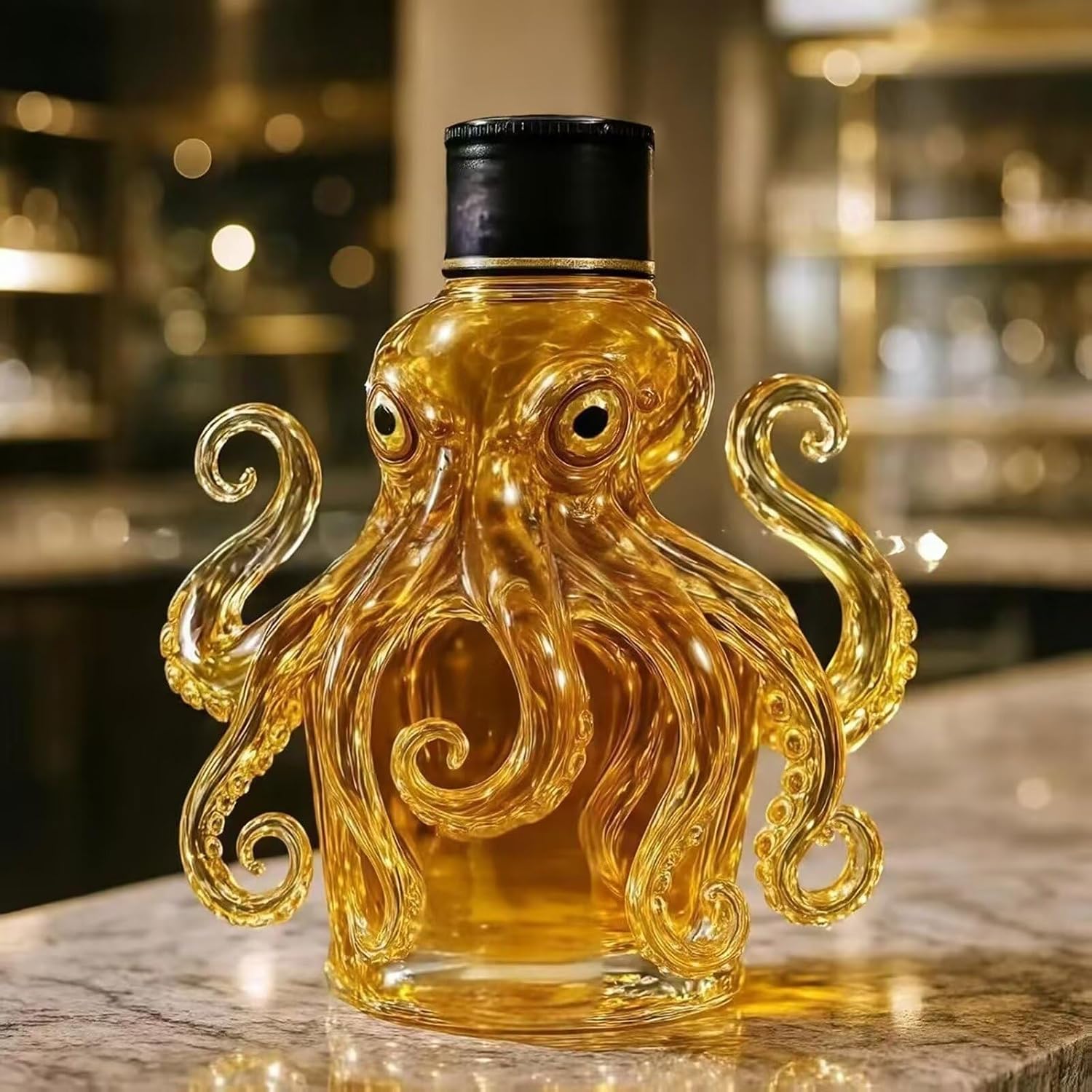350ML Whiskey Decanter Wine Bottles Art Statue Figurine - 3D Octopus Shaped Whiskey Wine Bottle, Novelty Glass Whiskey Decanter, Funny Animal Theme Empty Wine Carafe Liquor Storage(D)