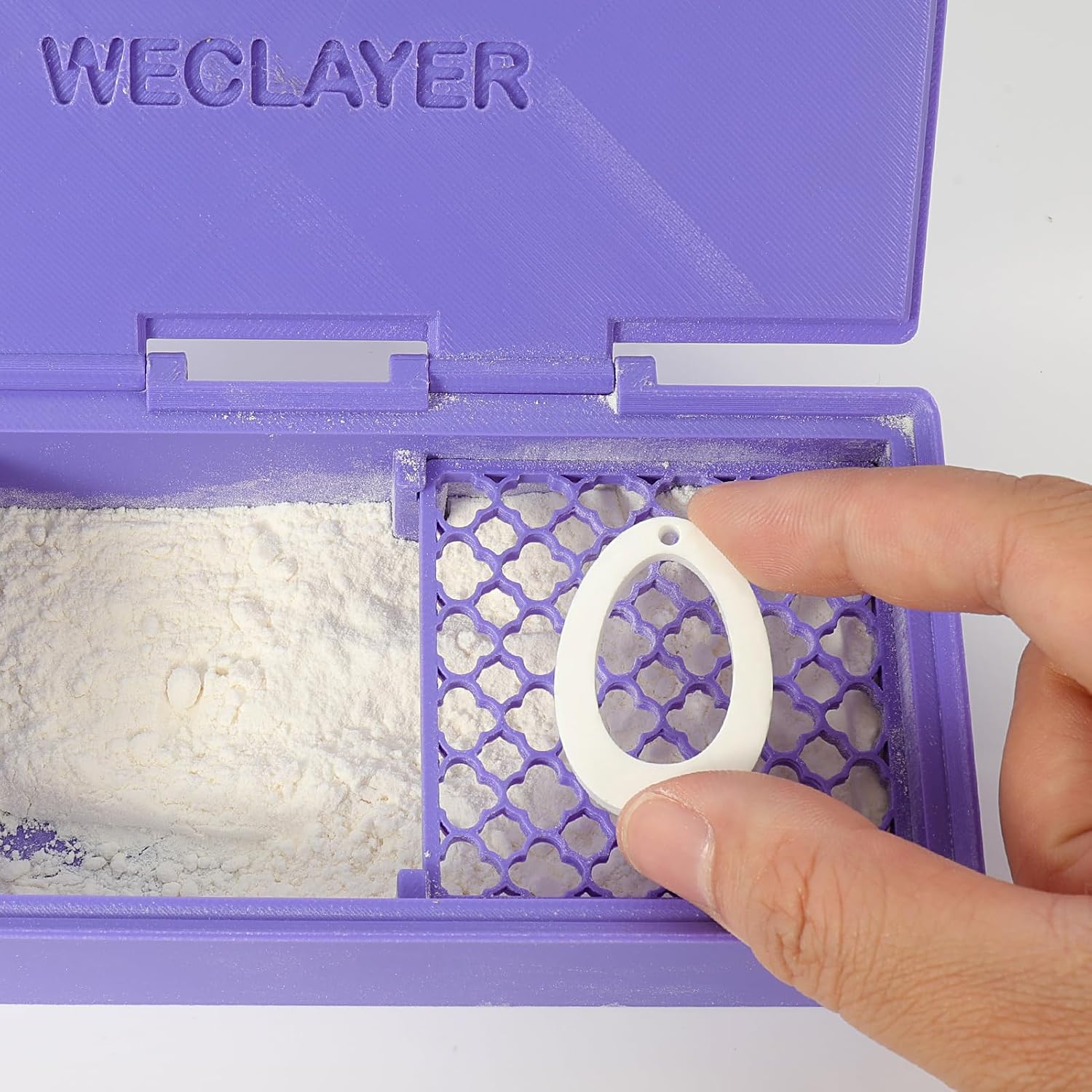 WECLAYER Upgraded Cornstarch Box for Polymer Clay,Polymer Clay Tools with Cleaning Brush and Removable Filter,Cornstarch Container with Sealed LId,Clay Earring Making Kit for Jewelry Making