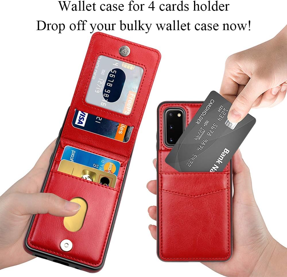 LakiBeibi Samsung S20 Case, Dual Layer Lightweight Premium PU Leather Galaxy S20 Wallet Case with Credit Card Holders Magnetic Lock Flip Protective Case for Samsung Galaxy S20 5G (2020), Red
