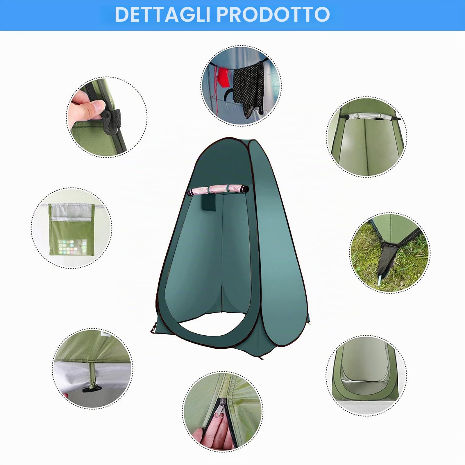 Tenda da doccia pop-up istantanea, riparo per la privacy, portatile, con borsa per il trasporto, per campeggio, trekking, spiaggia, bagno (verde)