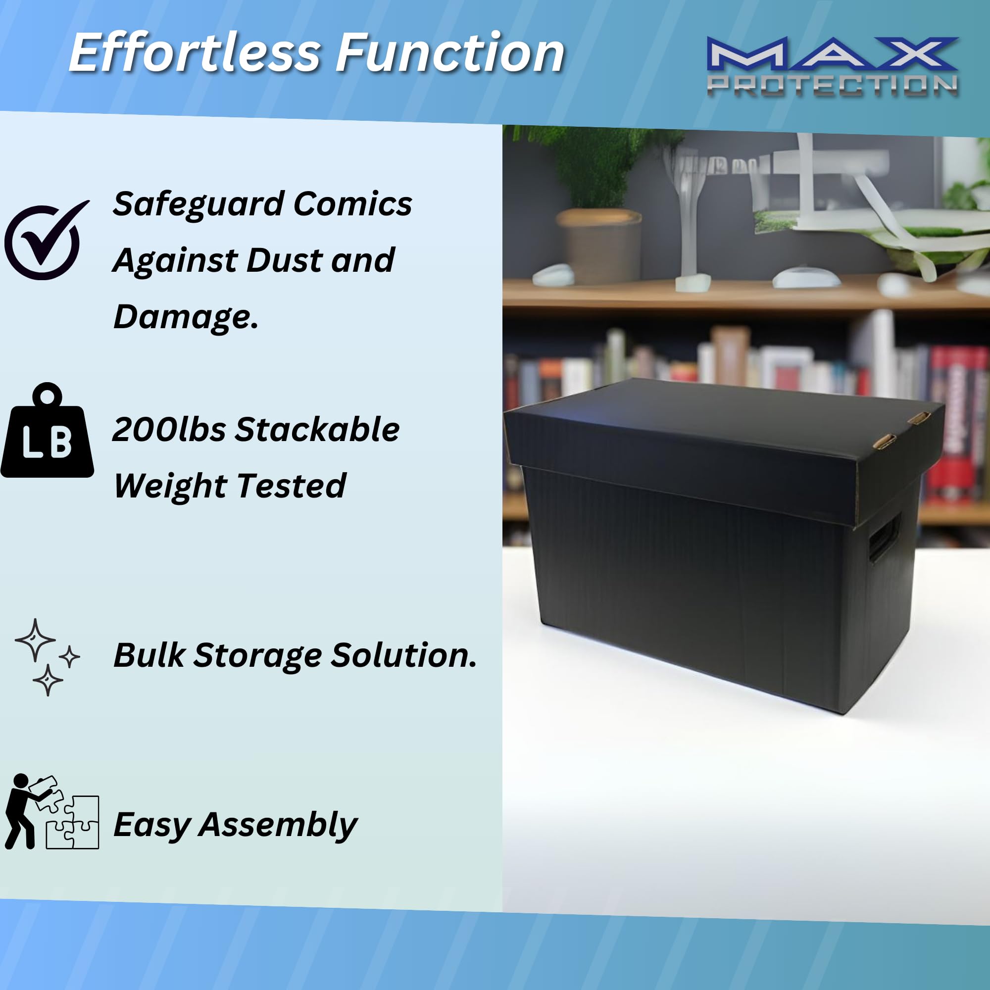 Max Protection Comic Book Storage Boxes - Short Cardboard Black Case for 150-175 Comic Books - Double Thickness — view 2