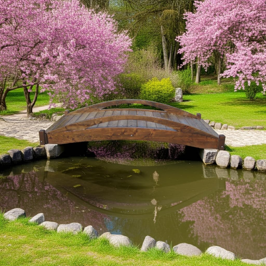 SamsGazebos Basho Garden Bridge, 8 ft x 4 ft, Brown, 400 lb Load Capacity