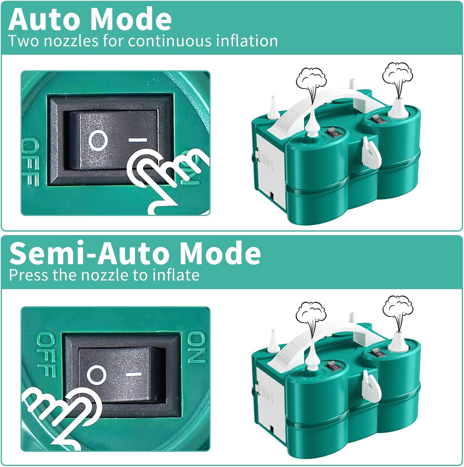 Biapian Balloon Pump Electric, 3-in-1 Portable Electric Air Pump for Balloons and Inflatables, Dual Nozzle Balloon Blower Machine for All Latex 260q Foil Balloon Inflator Deflator for Party Decoration