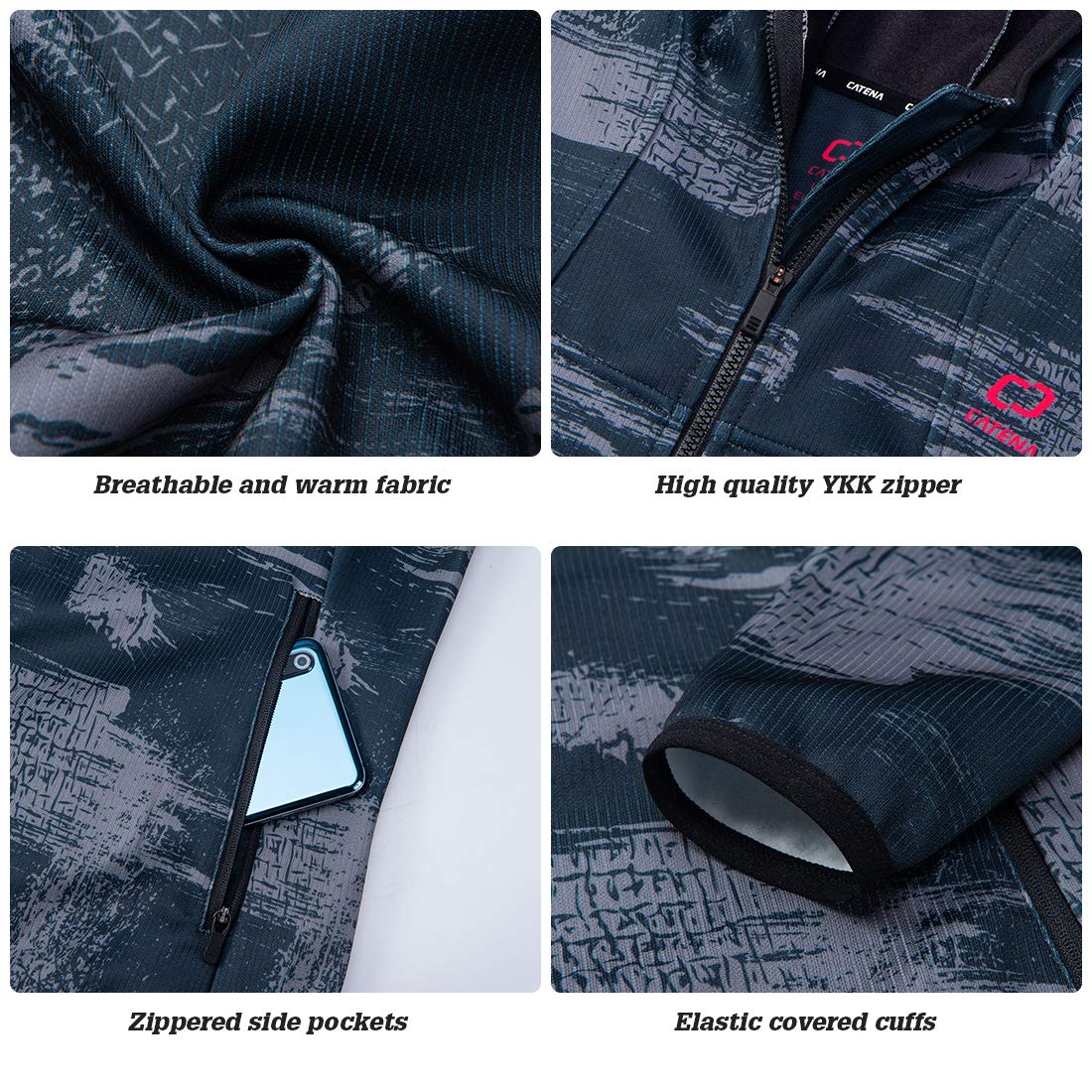 CATENA Femme Hiver Veste Coupe-Vent Full-zip Hooded Thermique Polaire Manteau Sport Softshell Chaud Jacket pour Cyclisme Ski Blouson