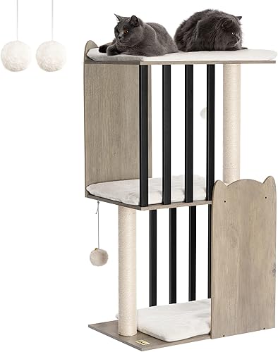 Miniatura 8 de FourFurPets Condo de torre de árbol para gatos de 22 pulgadas, postes rascadores para gatos de interior, placa grande, tres postes rascadores de