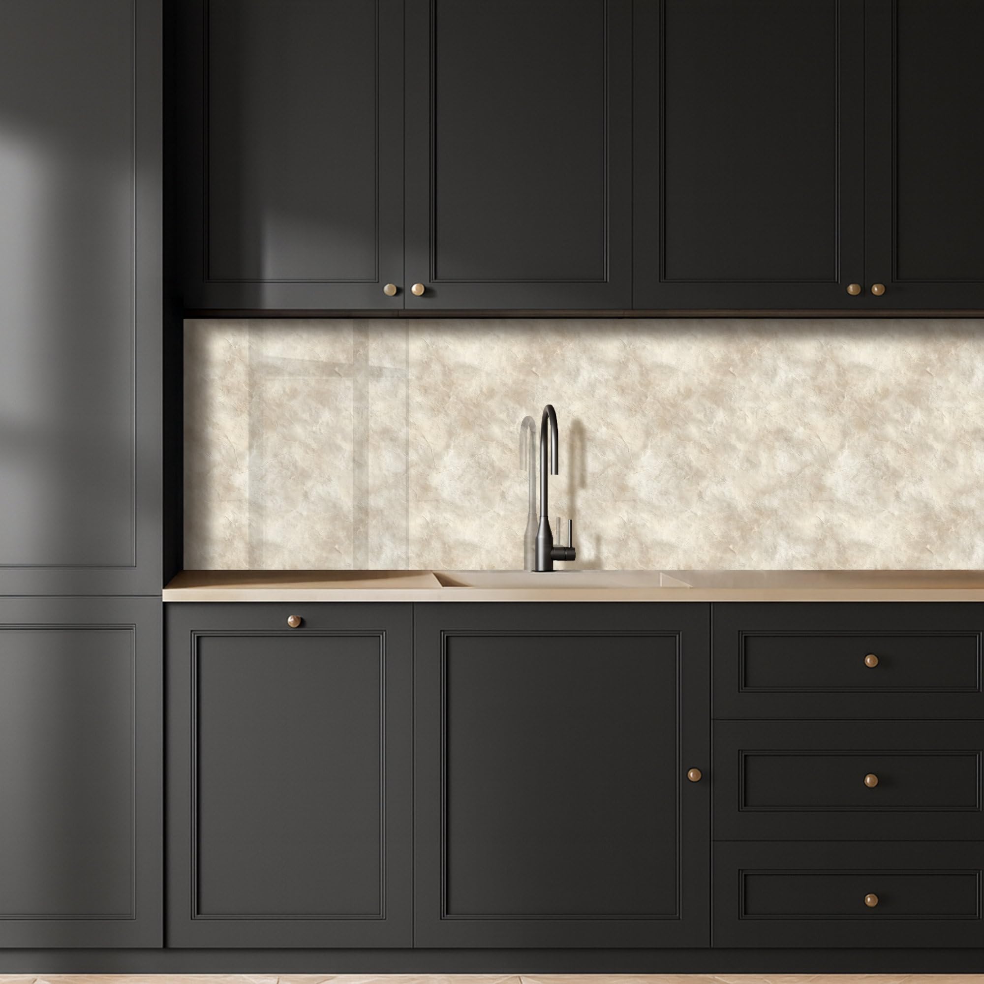 KitchenYeah© Credence Cuisine Adhesive 60x200 cm Protege Mur Revetement Mural Adhesif Parement Interieur À Coller Plaque Plastique Rigide Beige - Structure en relief - Pierre naturelle