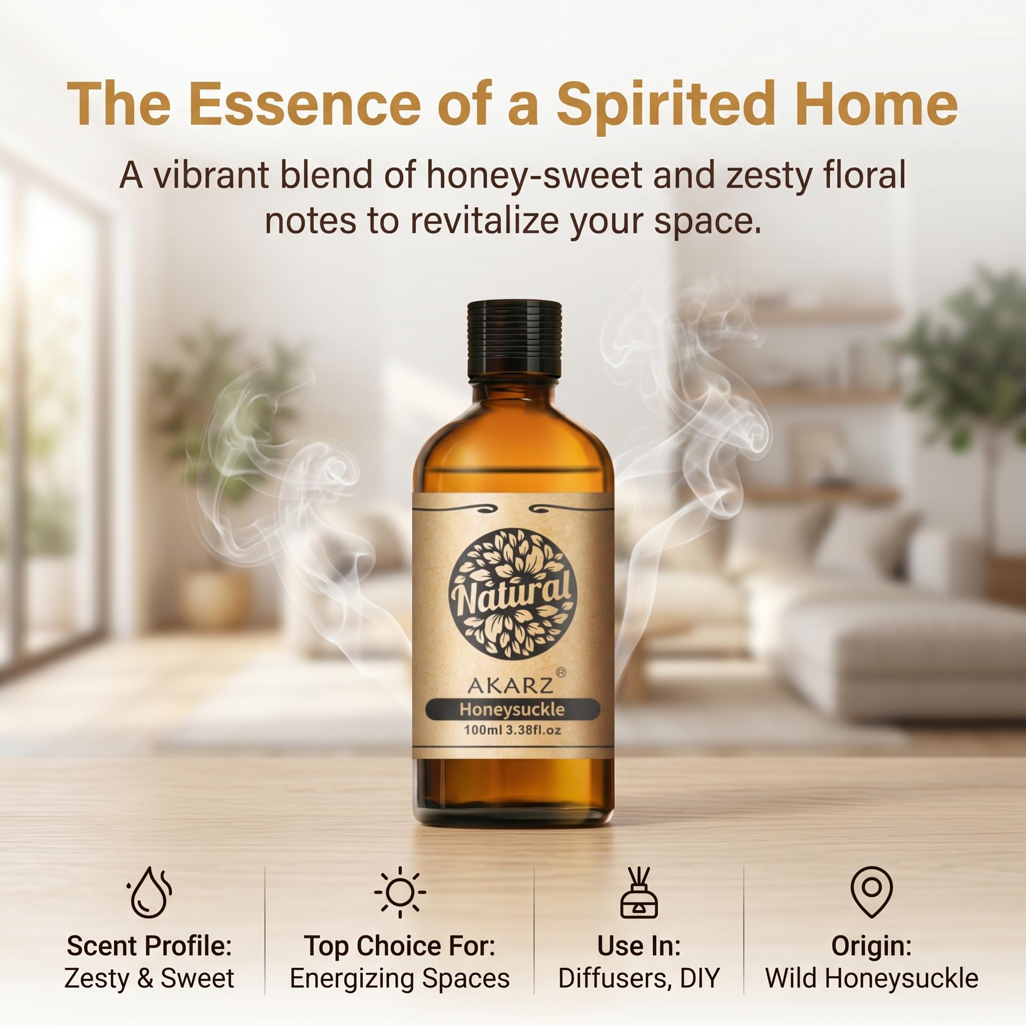 AKARZ 100ml Olejek esencjny z Kapryfolium - Naturalny olejek aromatyczny do dyfuzorów, lamp aromatycznych i aromatów pomieszczeń