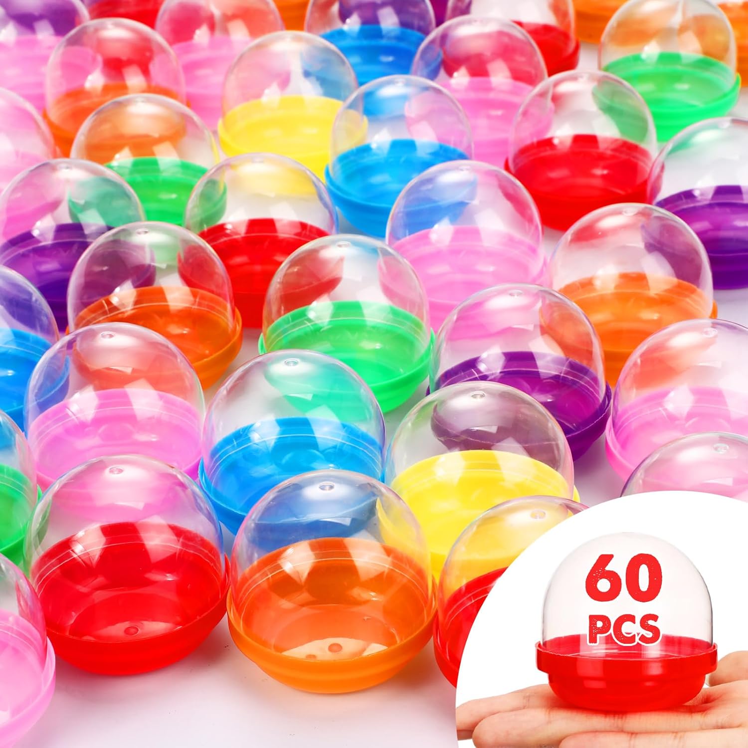 HyDren 60 Pcs 2 Inch Vending Machine Capsules Empty Round Colored Capsules Balls Plastic Containers for Prizes Hidden Surprise, Themed Party Favors Classroom Exchange Gift(Flat Base)