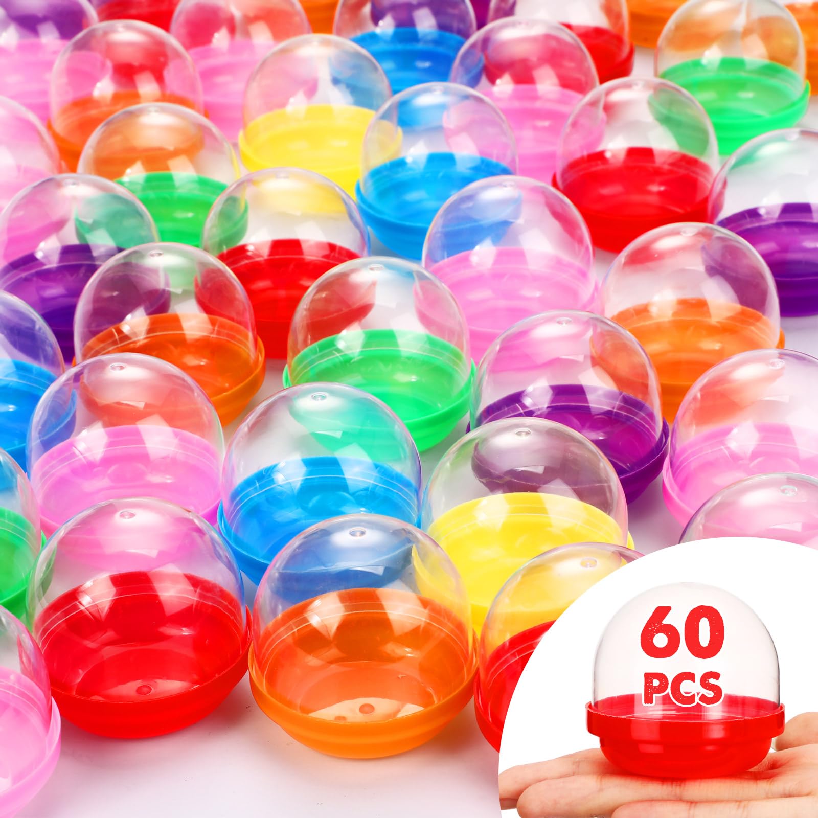 HyDren 60 Pcs 2 Inch Vending Machine Capsules Empty Round Colored Capsules Balls Plastic Containers for Easter Basket Stuffer Prizes Favors Exchange