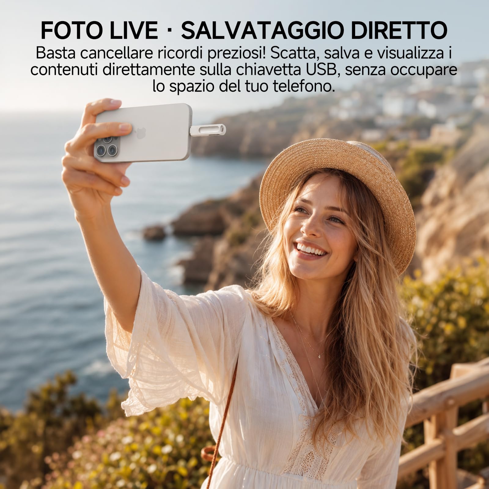 Chiavetta USB 64 GB per iPhone – Pendrive 3 in 1 con Adattatore Type C MFi Certificata Pennetta USB con Lightning, USB A 3.0, USB C, 360° Girevole in Metallo per iPhone, iPad, Mac, PC e Android