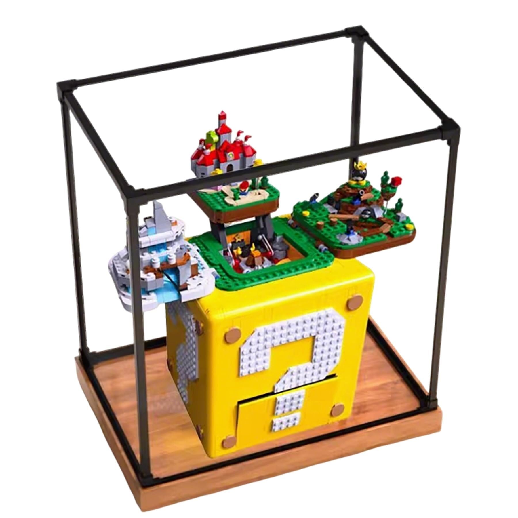 Akrylowa witryna do Lego 71395 znak zapytania, zestaw klocków, pyłoszczelne pudełko ekspozycyjne i witryna, pudełko ekspozycyjne kompatybilne z Lego 71395 - tylko gablota (drewniana podstawa)