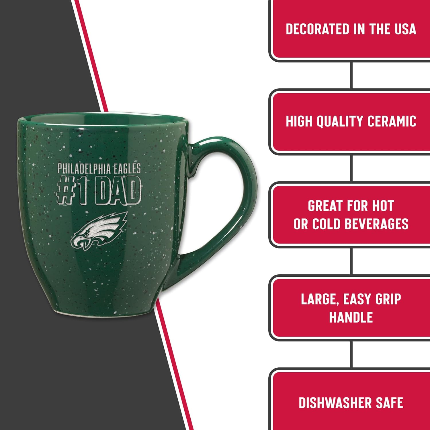 Rico Industries NFL Football #1 Dad 16 oz Team Color Laser Engraved Ceramic Coffee Mug - Image 5