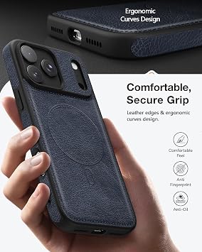 iPhone 17 Pro Max用磁気レザーケース、Magsafe対応ビジネスクラシックスタイル耐衝撃メンズレディース、保護スリムフィット電話カバー、iPhone 17 Pro Max用、ブルー