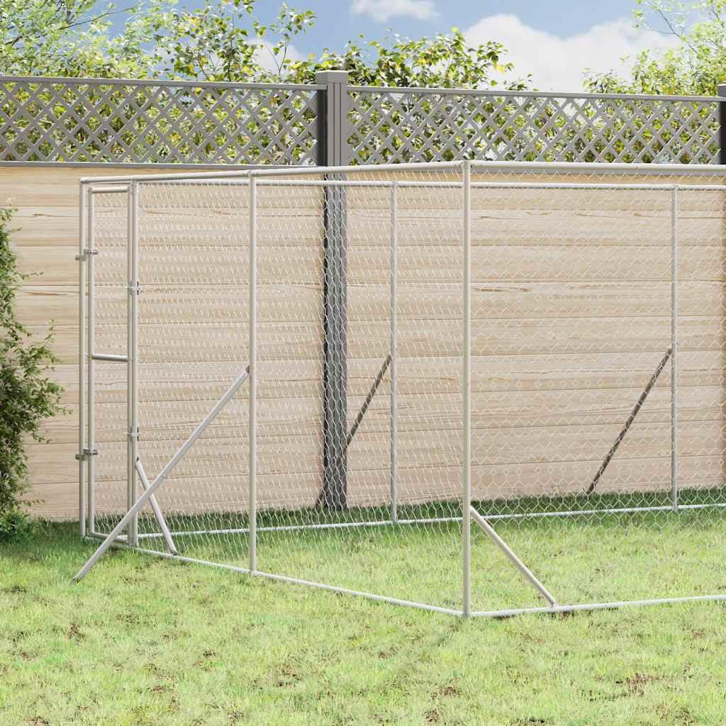 Outdoor-Hundezwinger silbern verzinkter Stahl 4x8x2 m großer Hundekäfig mit verschließbarer Tür sicherer Freigehege Auslauf für Hunde Kleintiere Garten und Terrasse