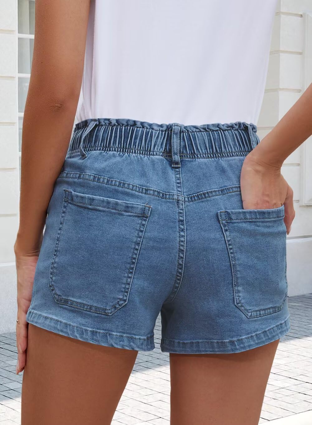 FEKOAFE Womens Stretchy Denim Shorts 2026 Summer Casual Drawstring Elastic Waist Jean Shorts with Pockets(S-XL) - Image 5