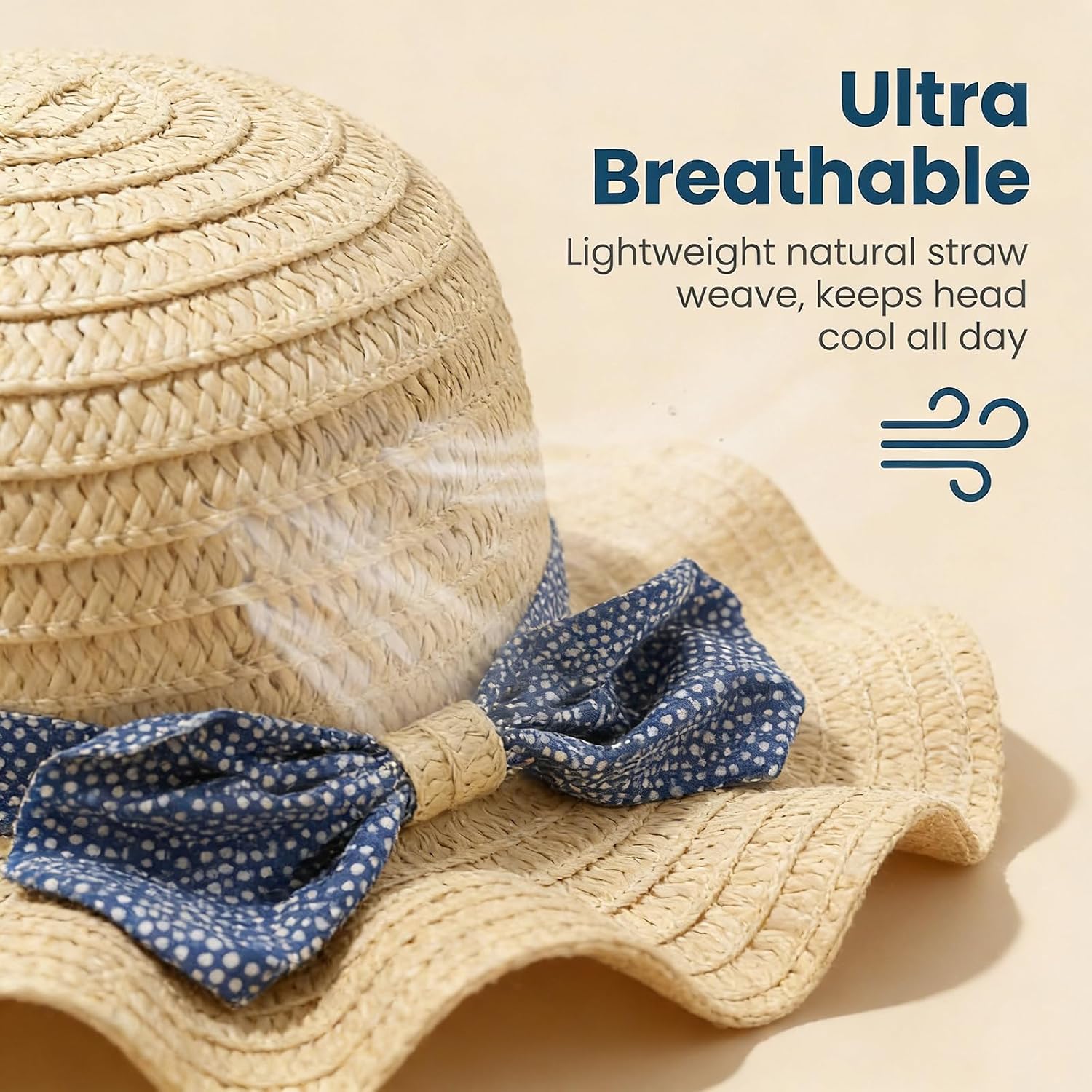 Toddler Straw Hat with Bow, UPF 50+ Foldable Beach Sun Cap for Baby