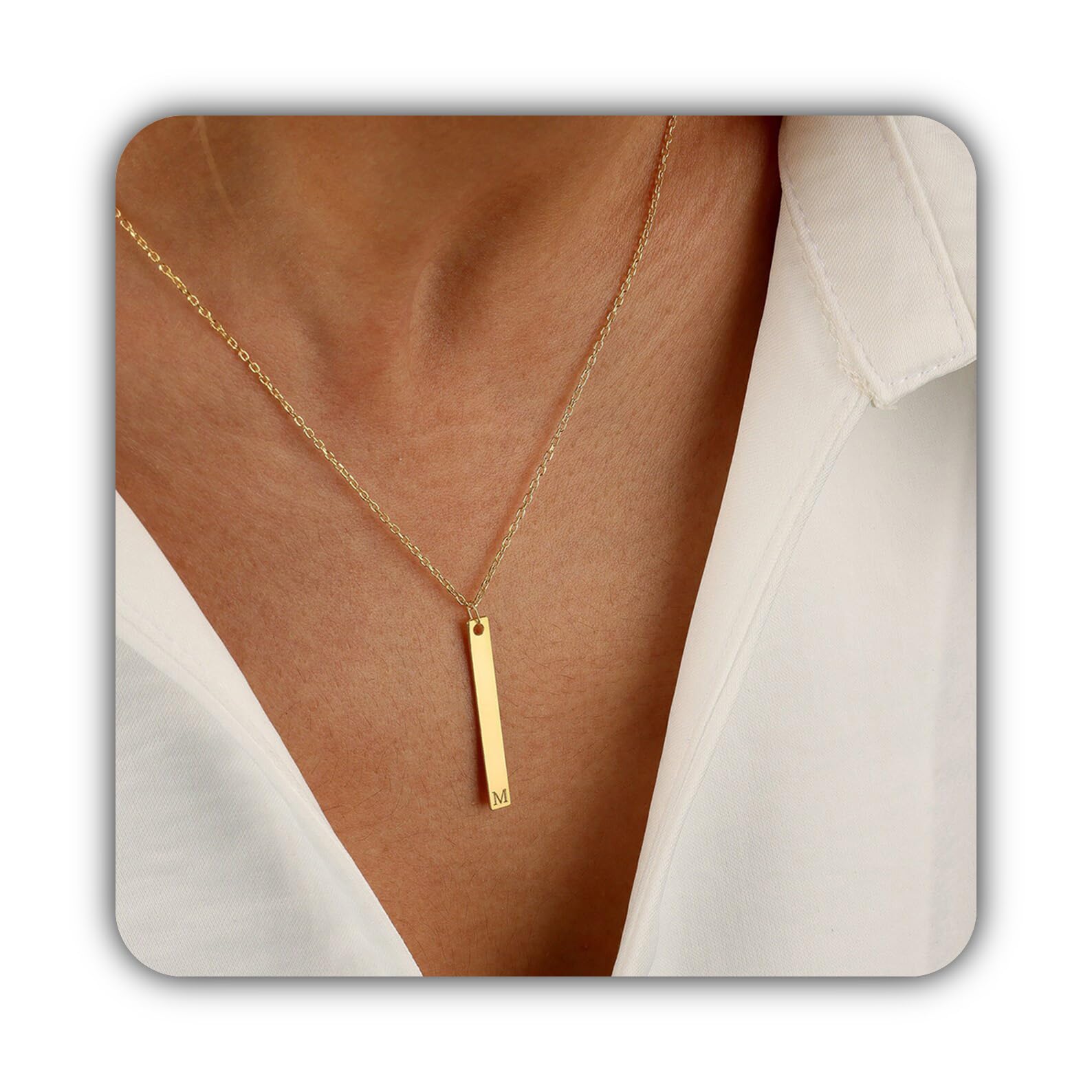 Vertical nombre colgante, barra mini plata a medida elegante para mamá Navidad