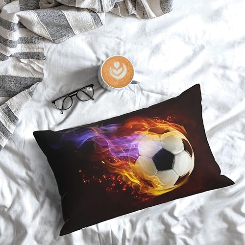 Miniatura 7 de Fundas de almohada de fútbol con estampado de fuego para deportes, para niños, niñas, mujeres, 30 x 20 pulgadas, fundas decorativas con cremallera