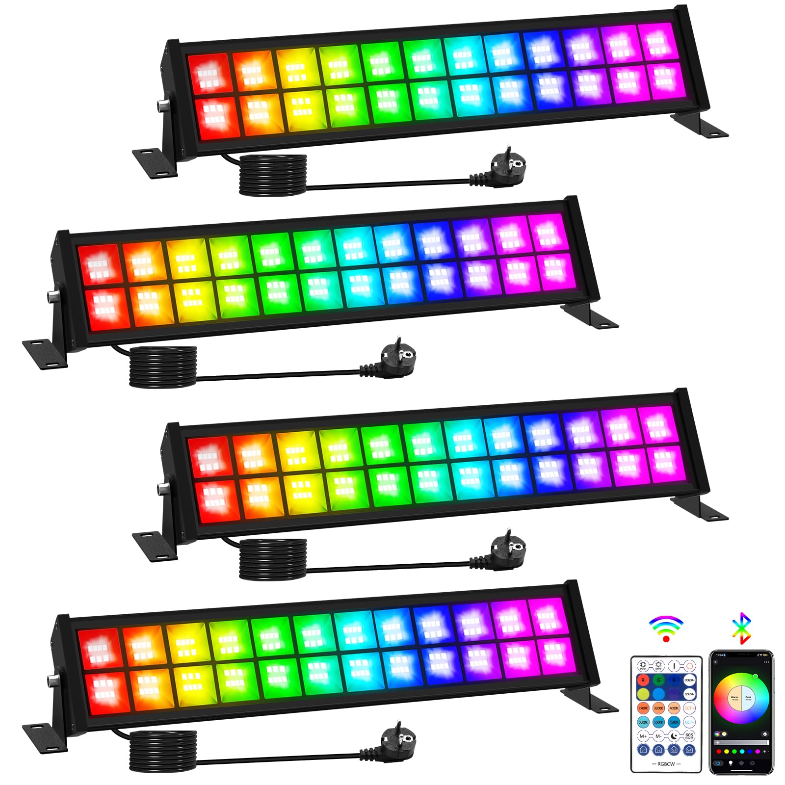 T-SUNUS RGB LED Strahler 72W Outdoor WiFi Bluetooth APP Steuerung IP66 Wasserdicht Wallwasher 4 Stück