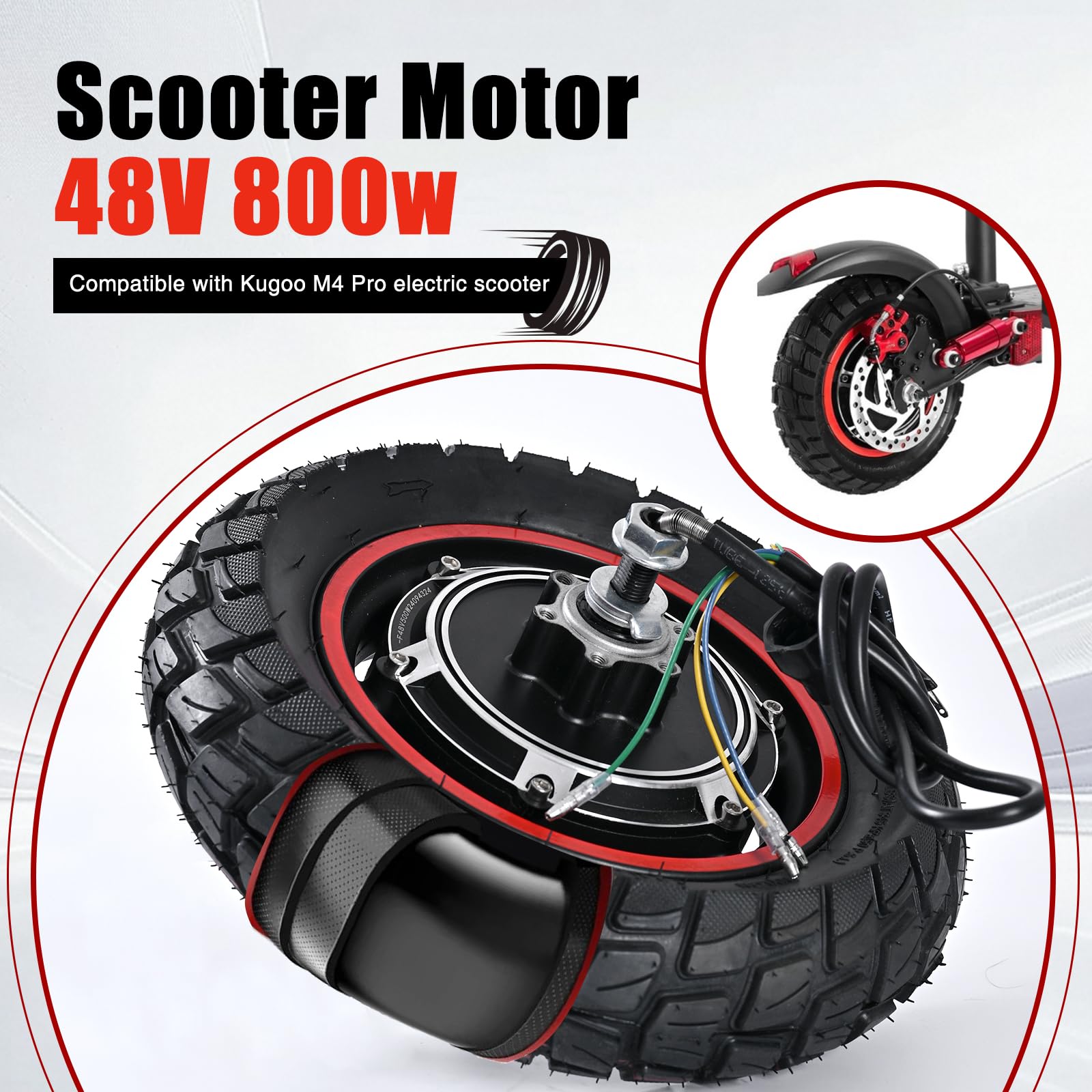 Motore per scooter elettrico Yungeln con pneumatici 80/65-6, motore 48V 800W compatibile con monopattini elettrici Kugoo M4 e M4 Pro