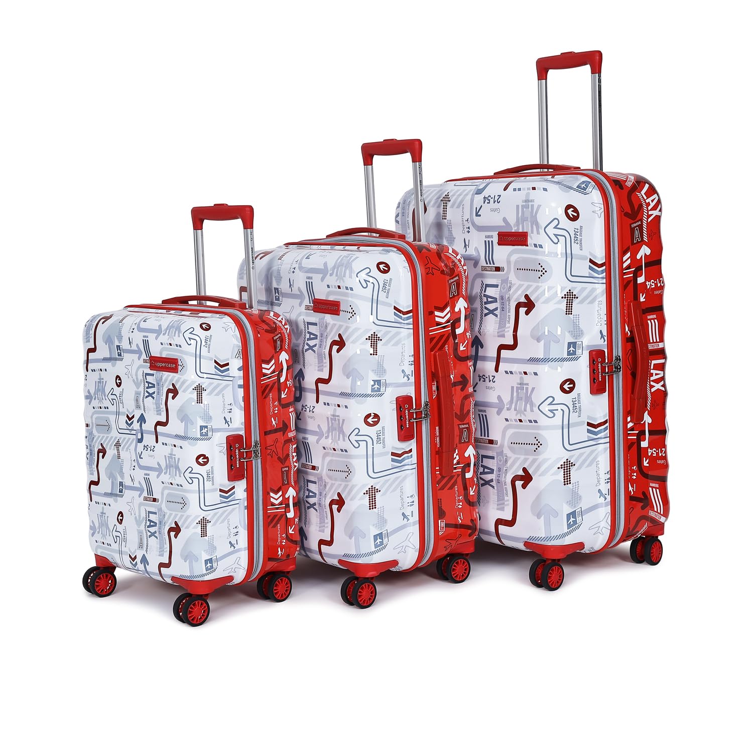 Polyester Jfk Duo Inline Trolley Bag Set Of 3 (Small,Medium,Large)|Hardshellsided Cabin&Check-In Luggage|Combination Lock|Sustainable 8 Wheel Inline Trolley Bag||(White&Red),H-75.5 cms-image-29