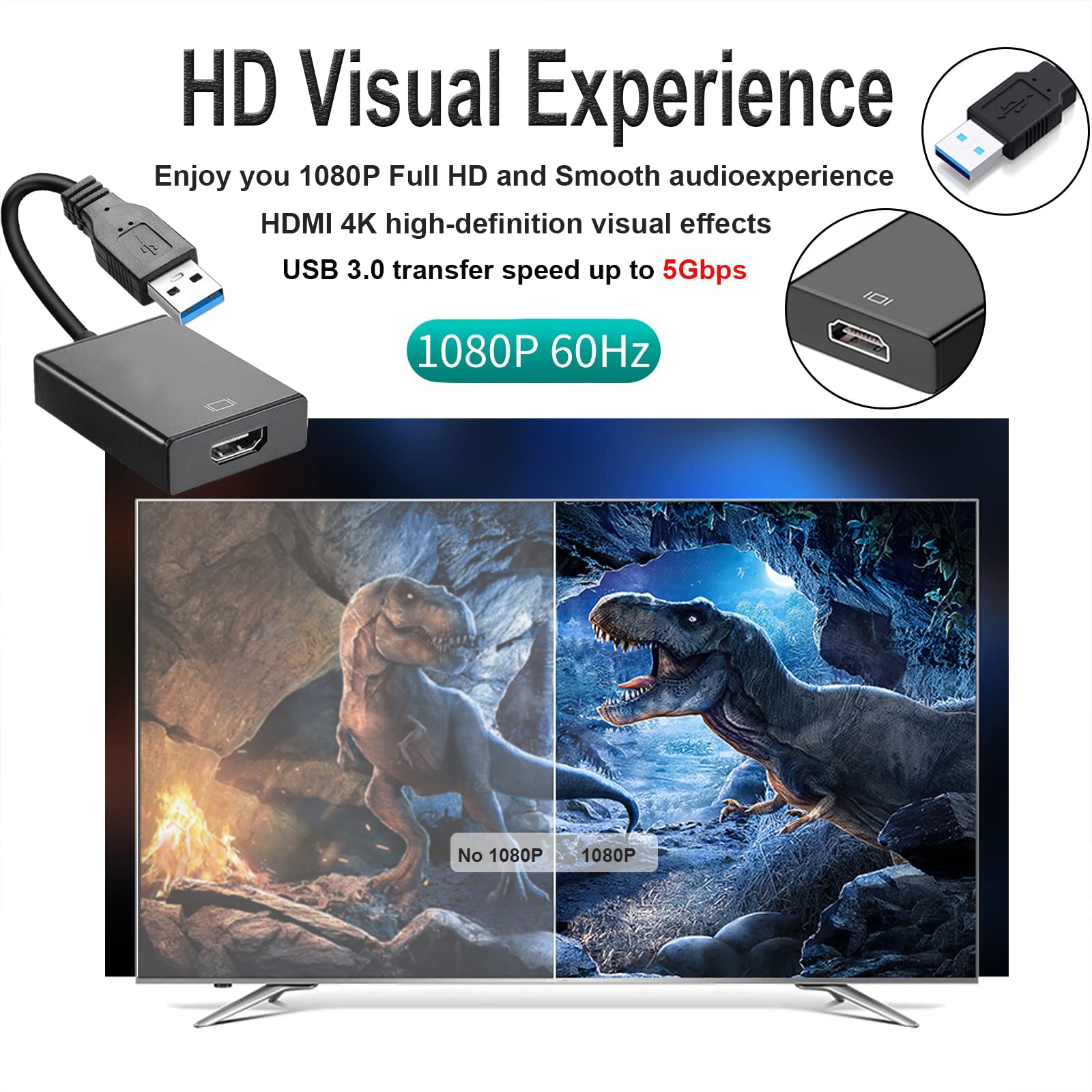 Hdmi Usb WZWZO Adaptateur USB Vers HDMI, USB 3.0, HDMI, 1080p Full HD Vidéo Adaptateur Hdmi Usb C
