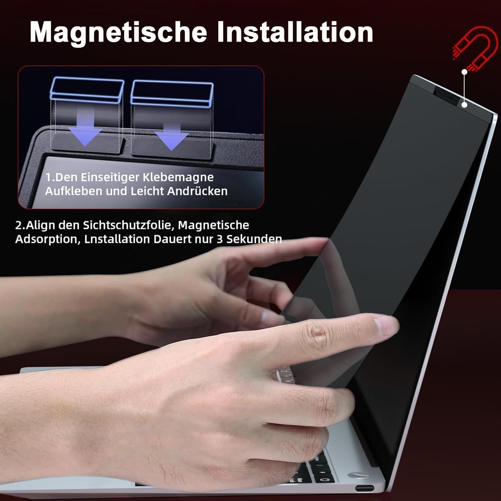 ZOEGAA Magnetischer Blickschutzfolie 14 Zoll Laptop 16:9, Abnehmbarer Sichtschutzfolie, Anti Blaulicht Blendschutz Laptop Sichtschutz Privacy Screen für Lenovo Hp Dell Acer Asus Envy Xps