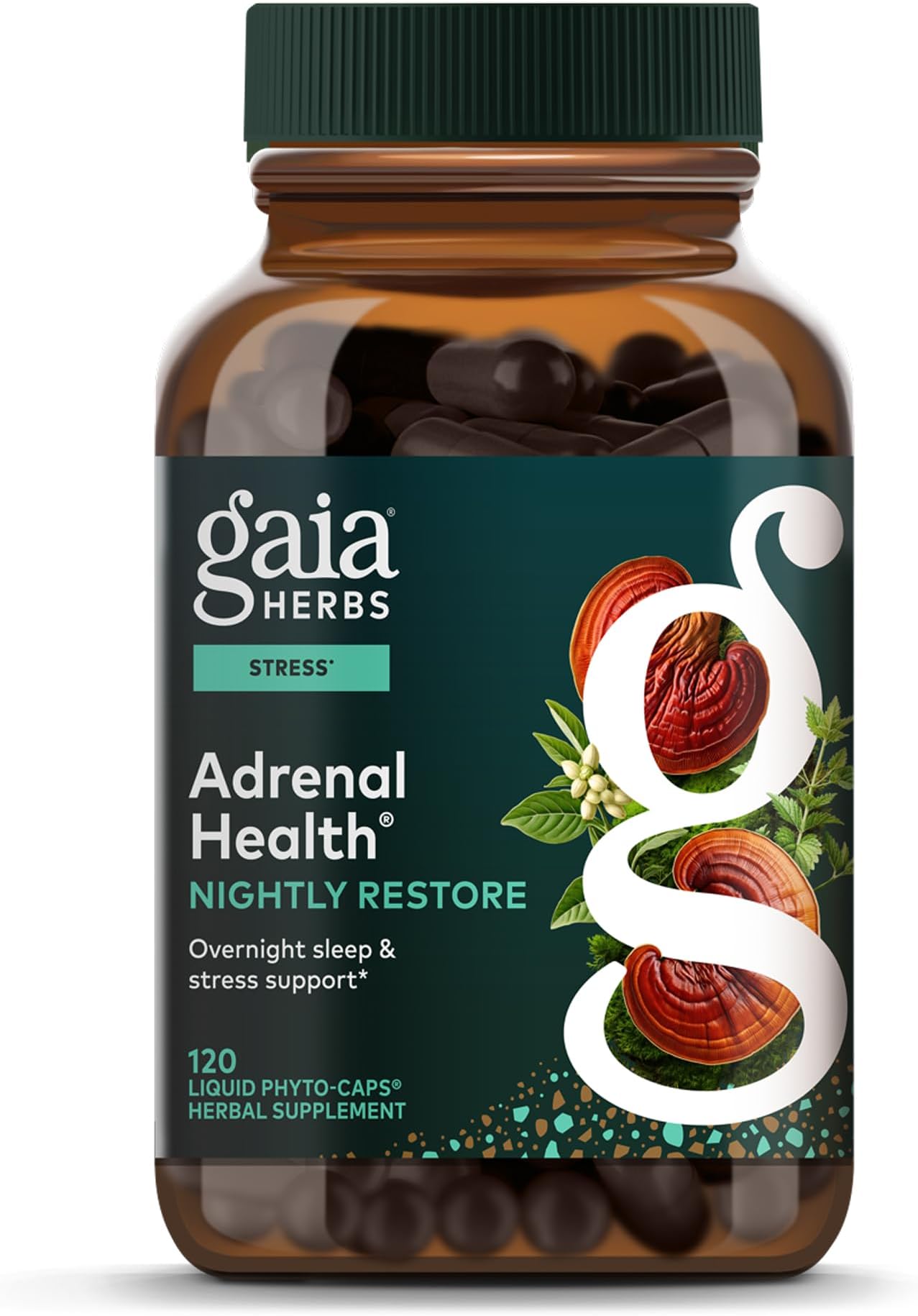 Gaia Herbs Adrenal Health Nightly Restore - Herbal Supplement with Ashwagandha, Magnolia Bark, Cordyceps, Lemon Balm & More* - 120 Vegan Liquid Phyto-Caps (60 Servings)