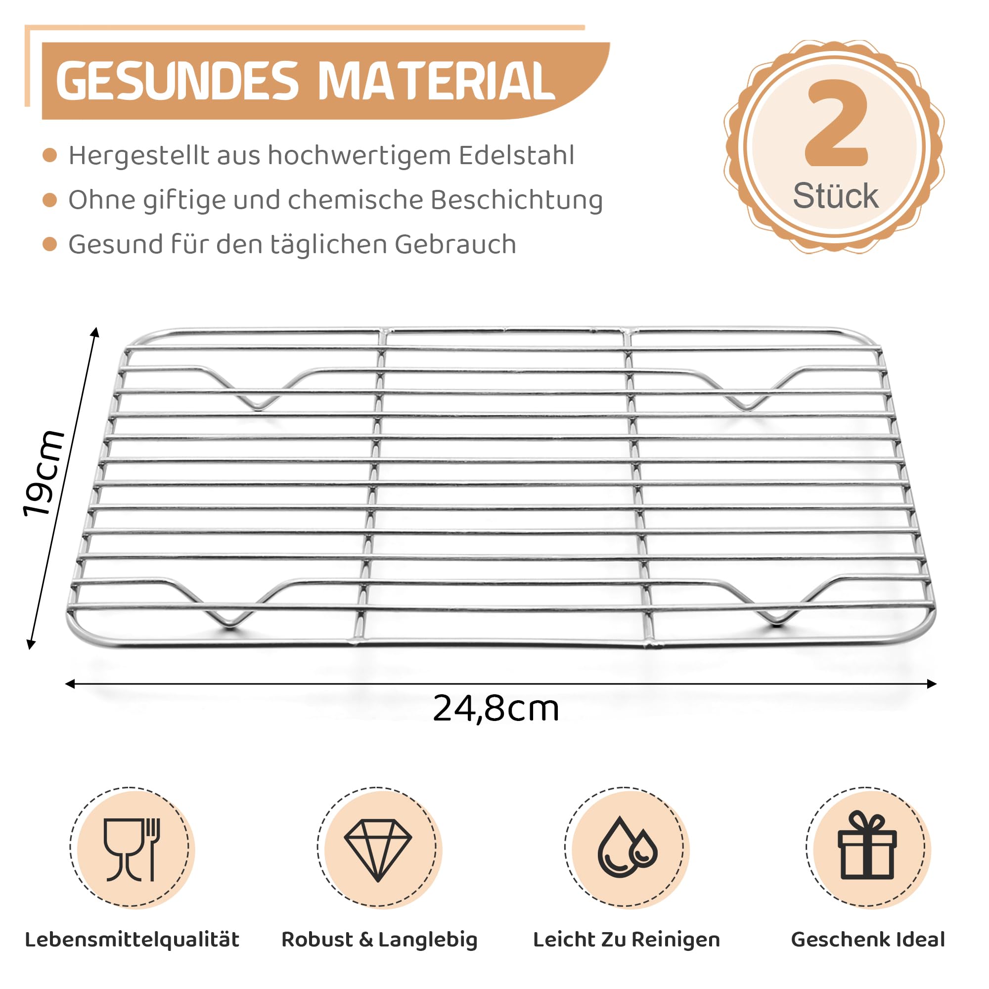 Joyfair Grilles de refroidissement en acier inoxydable 24,5 x 19 x 1,5 cm Lot de 2