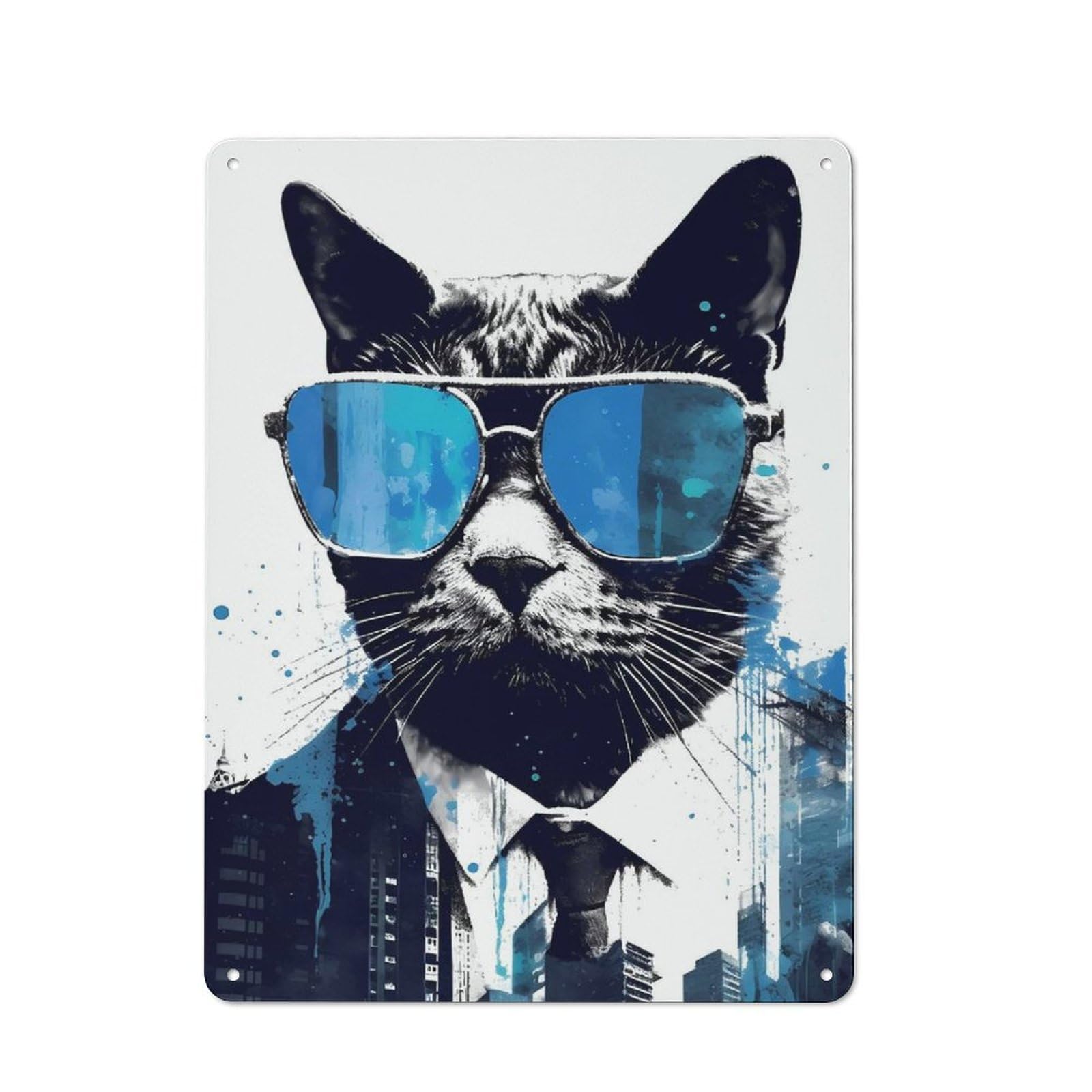 Junmoney Style-21 Vintage Vintage Tin Sign 40X30cm Featuring Cat In A Stylish Cityscape, Cafe Wall Decor For Coffee Bar, Kitchen, Bistro Or Tea Corner