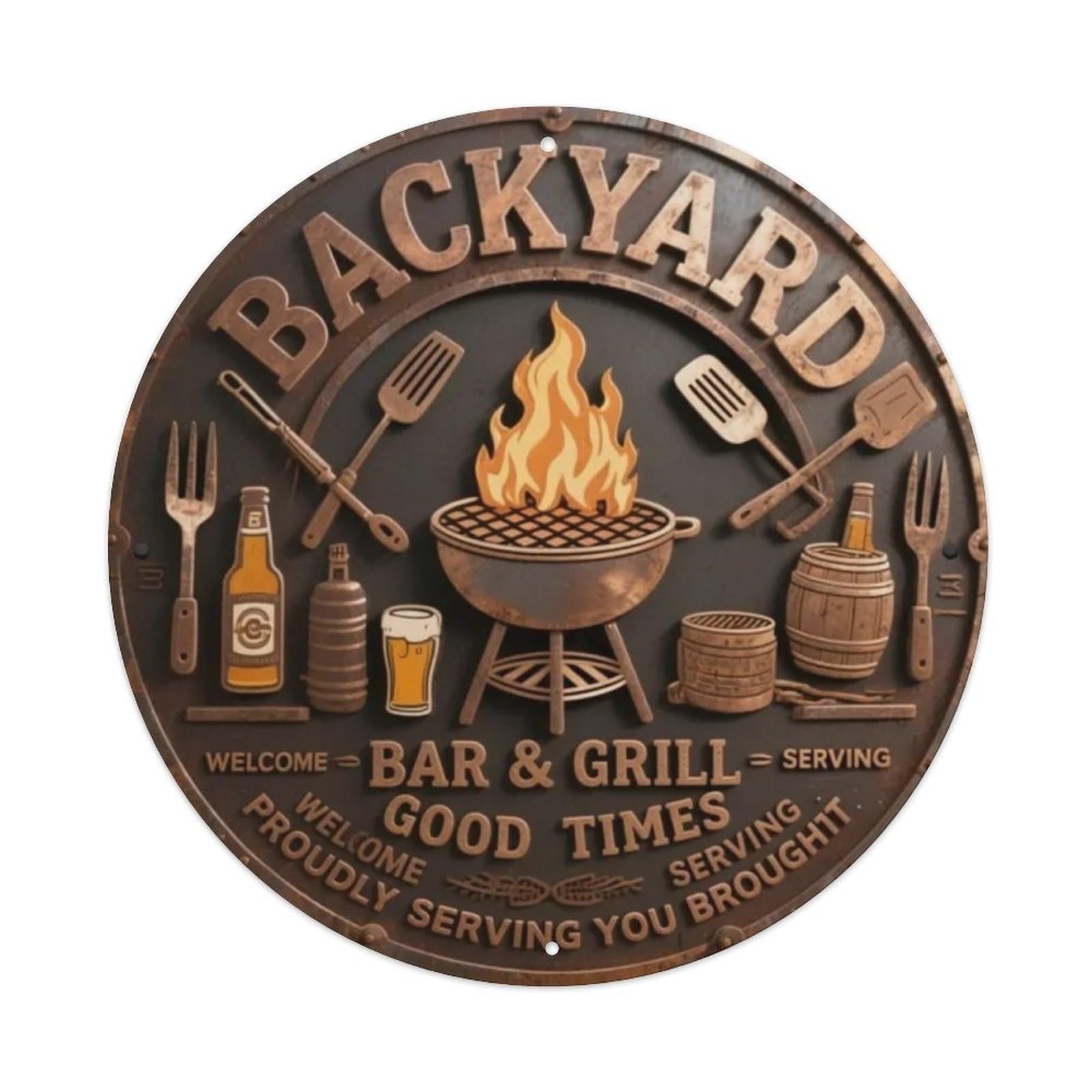Igtefte Vintage Backyard Bar & Grill Tin Sign Style Home Bar Garden Wall Plaque Decor Metal Poster 8X8 Inch